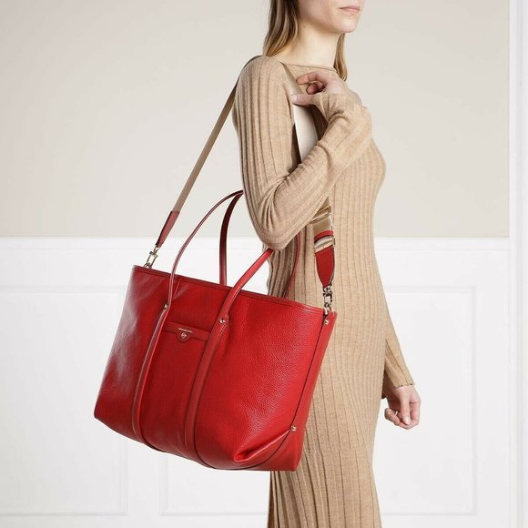 Michael Kors Beck Bright Red Large Pebble Leather Tote Bag - Picture 2 of 10